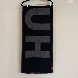 HUGO Wool Logo Scarf | Black & Charcoal Oversized | Made in Italy